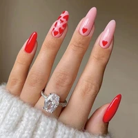 24pcs false nails french pink hearts waves fake nail tips full cover acrylic for girls fingernails