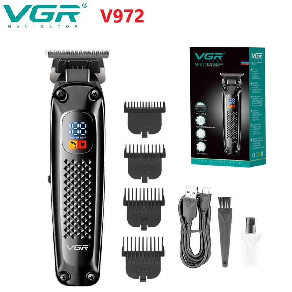 

VGR V972 Engraved Hair Trimmer LCD Digital Display Men's Special Hair Salon Electric Pusher 1400mAh Long Life Hair Clipper