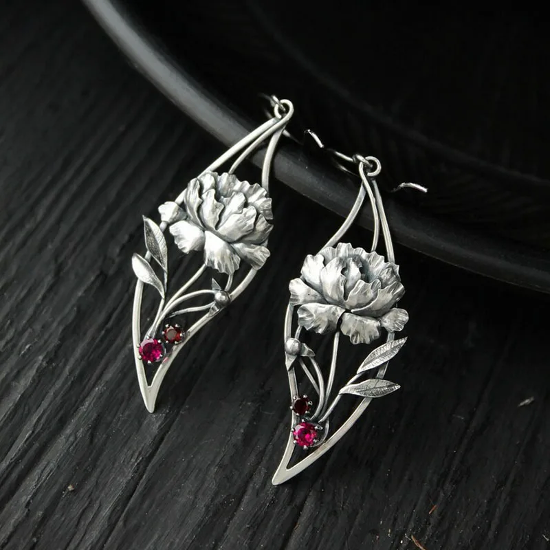 Темпераментные элегантные серьги с цветком растений женская модная тенденция