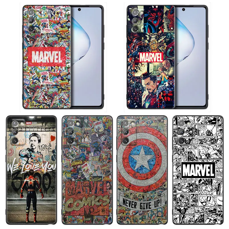 

Marvel Logo Avengers Heros Comic Phone Case For Samsung Galaxy A91 A73 A72 A71 A53 A52 A7 M62 M22 M30s M31s M33 M52 F23 F41 F42
