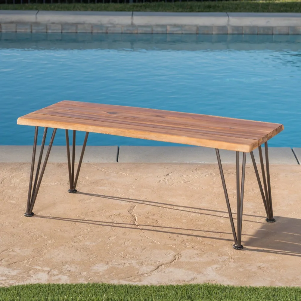 

Zenith Outdoor Industrial Coffee Table, Teak Finish, Rustic Metal Folding Table Outdoor Table Outdoor Camping Table