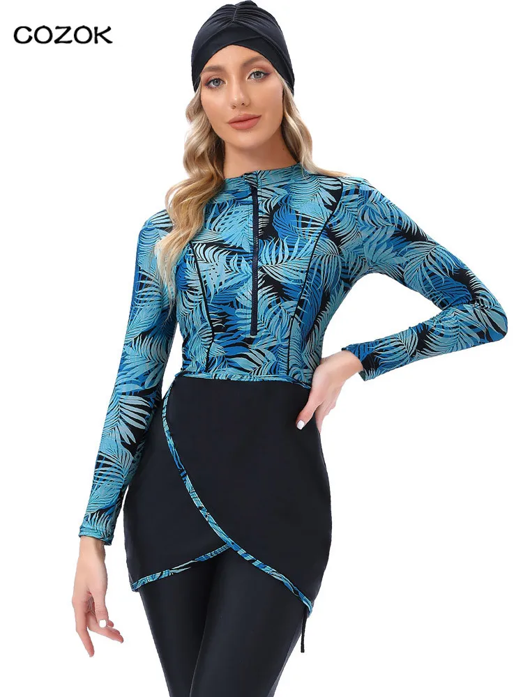 

2022 bikini conservative suit Muslim Swimwear Women Modest Long Sleeves Swimsuit 3pcs Islamic Burkinis Turkey swimsuit