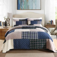 patchwork cotton quilted bedspread on the bed with 2pc pillowcases british plaid summer quilt blanket coverlet bed cover colchas