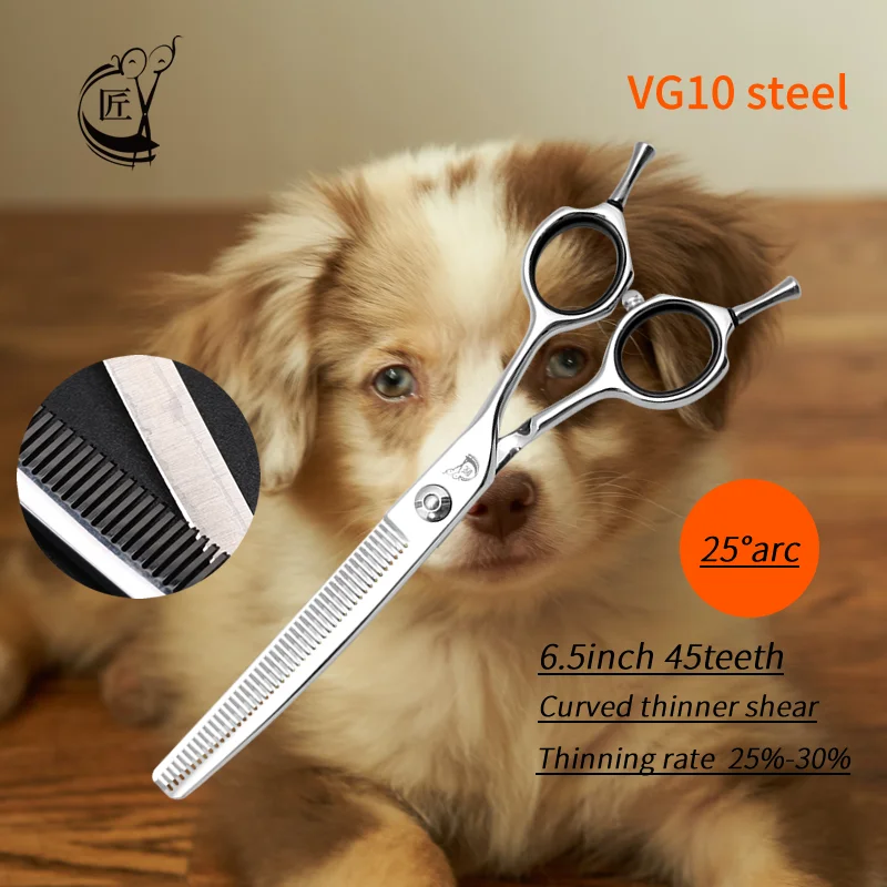 

Crane 6.5 Inch Curved Thinning Scissors Pet Dog Grooming Thinner Shear Bichon Teddy Dogs Scissors Fluffy Traceless Thinning Rate