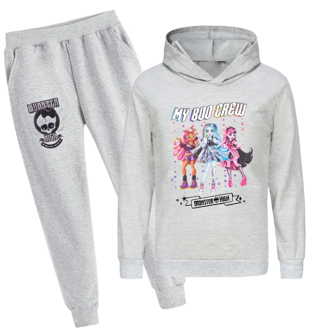 Monster High Costumes Kawaii Dolls Draculaura Frankie Printed Boy Hoodies Pants 2pcs Autumn Sweatshirt Long Sleeve Girls Clothes