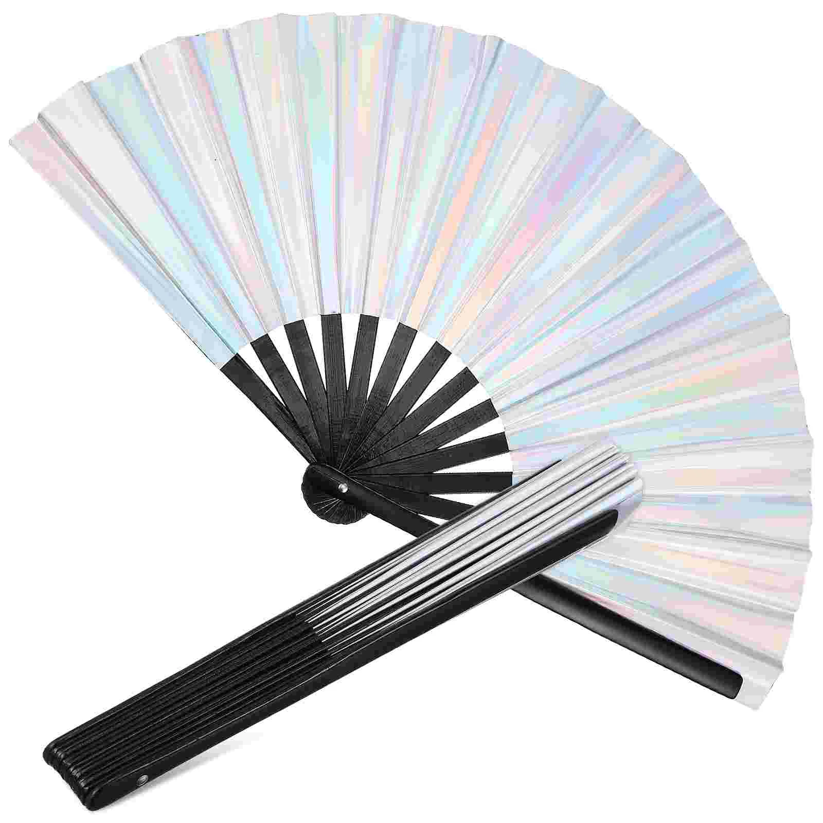 

2 Pcs Kung Fu Fan Large Hand Rave Bamboo Bone Outdoor Secrional Folding Fans For Women Pvc Wedding Party