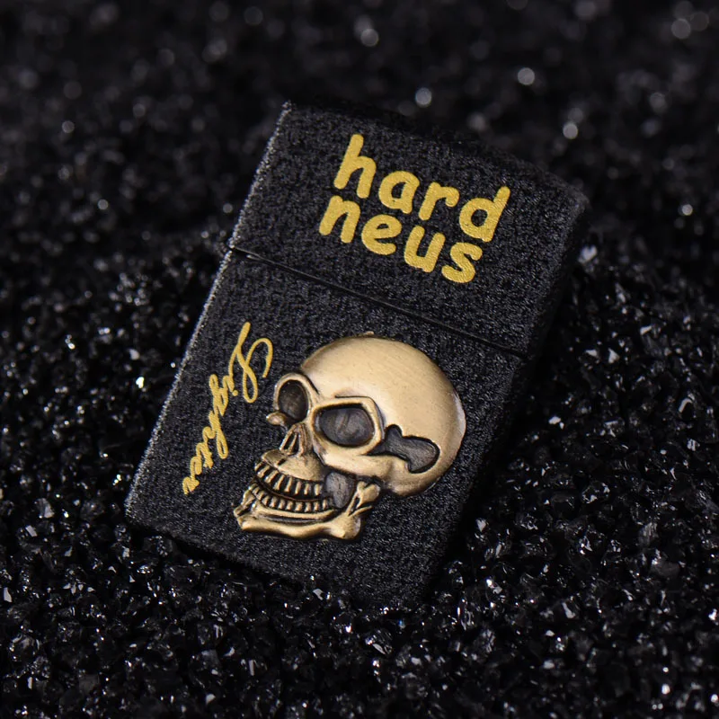 

Funny "Hard Neus" 3D Skull Relief Outside Alloy Protect Case Kerosene Gasoline Lighter Universal Replace Metal Shell Man Gifts