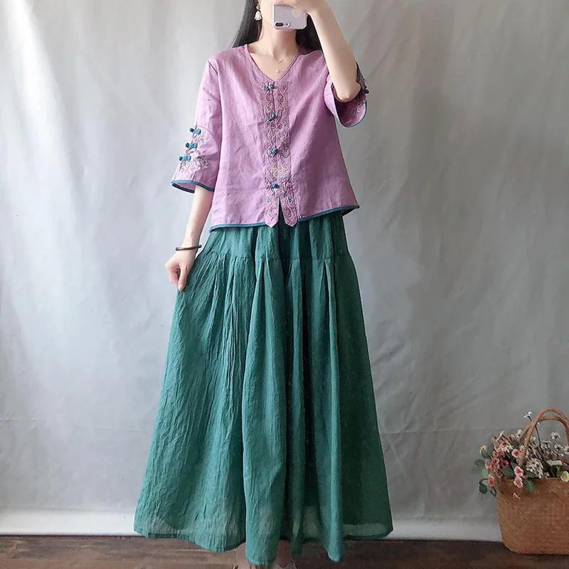 Традиционная китайская одежда qipao для женщин хлопковая льняная Блузка-Ципао топы