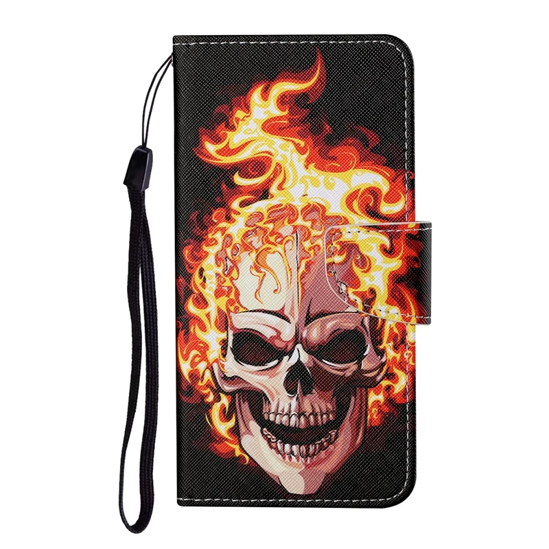 Fire Skull Cool Art Printed Wallet Case for Redmi Note 11 11Pro 10 9 8 7 10C 10A 9C 9A 8A Cartoon PU Leather Flip Cover on - Огненный Череп Крутой Искусство Надписи Кошелек Чехол для Redmi Note 11 11Pro 10 9 8 7 10C 10A 9C 9A 8A Карточка ПУ-кожа Переверну