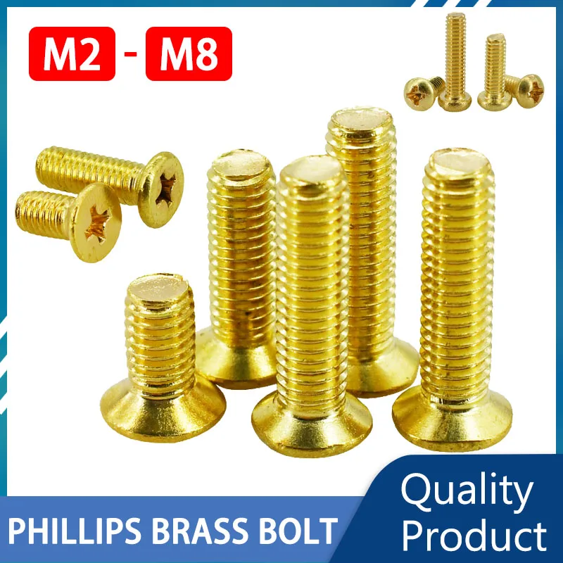 

Brass Cross Head Phillips Bolt Metric Threaded Insert Screw Electrical Machine Screws M2 M2.5 M3 M4 M5 M6 M8 Countersunk Bolts