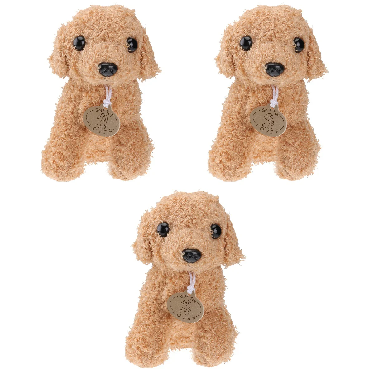 

3pcs Bed Time Stuffed Animal Plush Poodle Dog Figure(Brown, Random Tags)