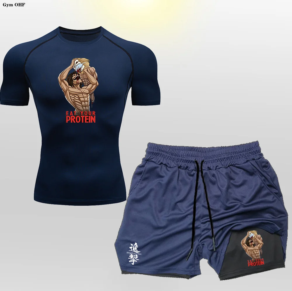 Шорты для бега в стиле аниме 2 1 быстросохнущая рубашка мужская футболка фитнеса и