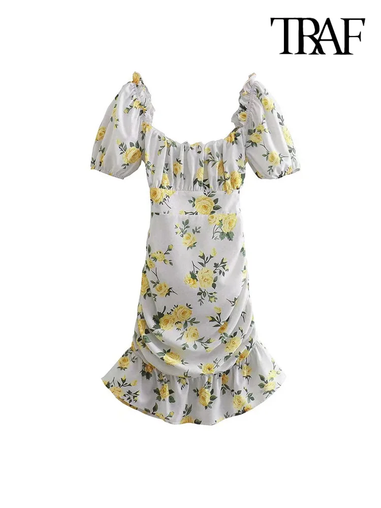 

Платье-мини с цветочным принтом, оборками и открытой спиной