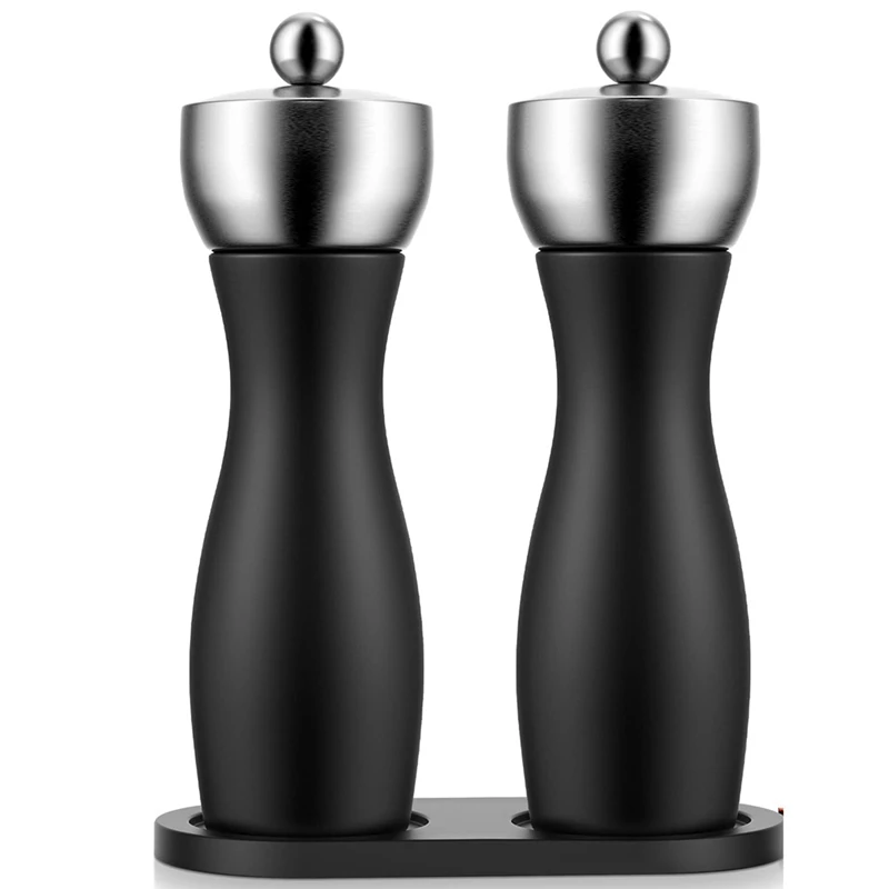 6 Inch Pepper And Salt Grinder Set Wooden Pepper Mill With Ceramic Mechanism Solid And Durable Salt Grinders Suited