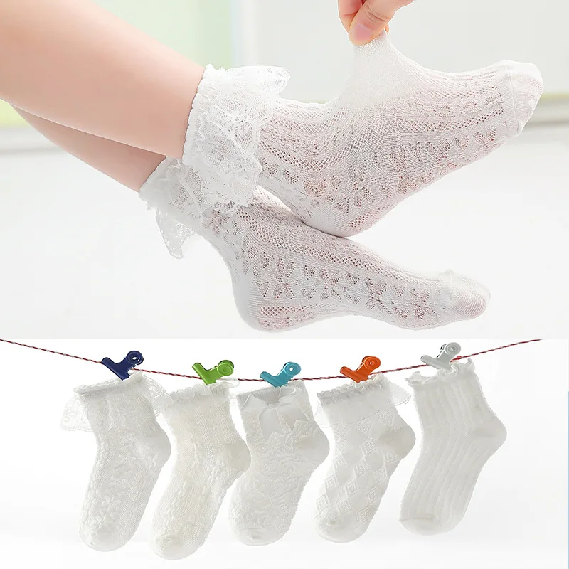 

Spring Autumn Baby Girls Stitch Cotton White Socks Cute Lace Ruffle Frilly Princess Home Slippers Stockings for Kids Children