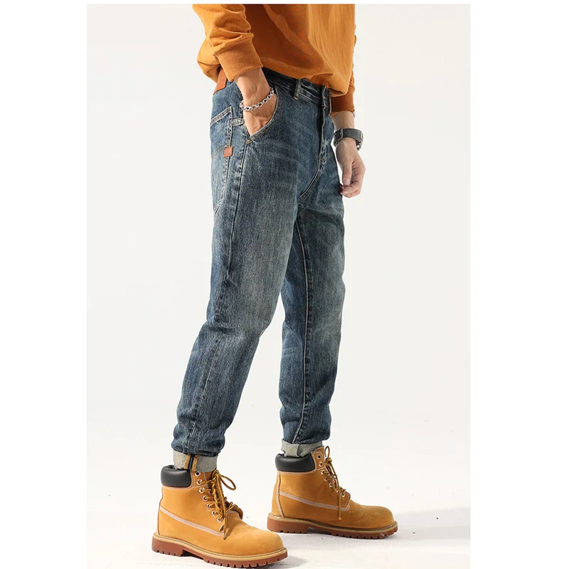 Streetwear Men Autumn and Winter Straight Loose Cylinder Jeans Vintage Large Ventilation Comfortable Blue Harun Trousers Female