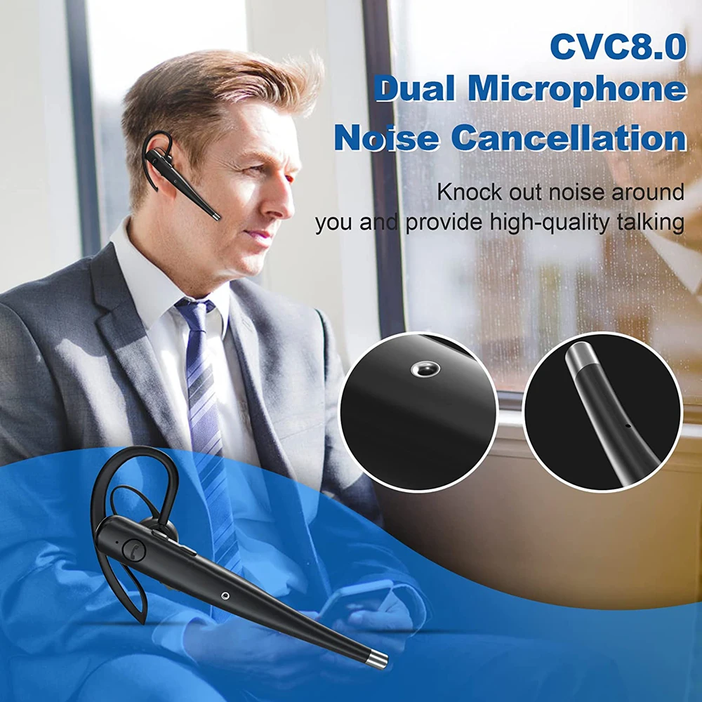 

2022 New Bluetooth Headset CVC8.0 MPTBAR Dual Mic Noise Cancelling Wireless Bluetooth Earpiece V5.1 HandsFree Bluetooth Earphone