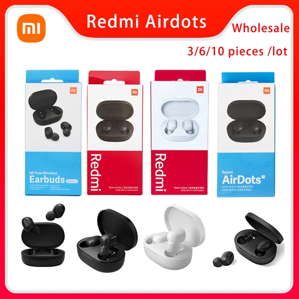 

3/6/10 Pieces Xiaomi Redmi AirDots 2 Noise Reduction With Mic AI Control White Redmi AirDots S True Wireless Headset Wholesale