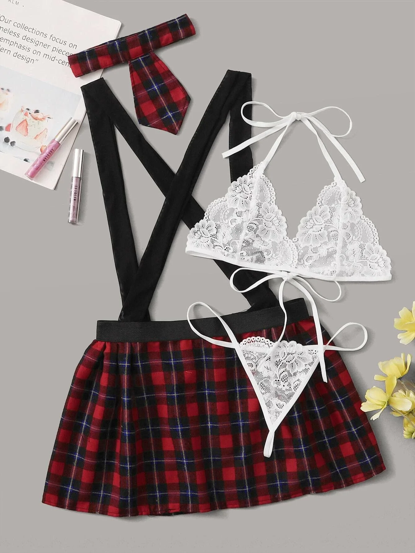 

Клетчатый школьный комплект женского белья в клетку, магазин интимных товаров