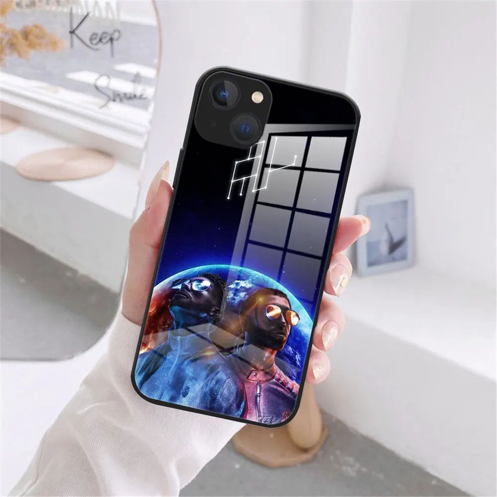 

Luxury Rapper Black Tempered Glass Anti-fall Case Suitable for IPhone 14 13 12 11 Pro Max X XR XSMAX 8 7 Plus 12 13 Mini
