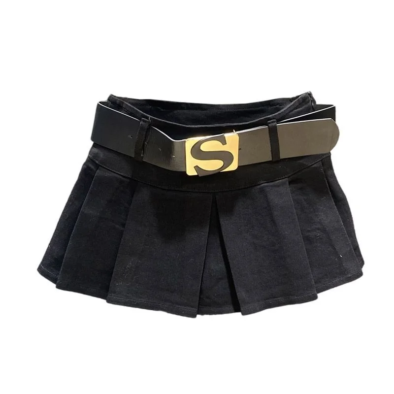 Anti glare A-line Spicy Girl Pleated Skirt 2023 Summer New Elastic Slim Wrapped Hip Denim Half Skirt Short Skirt