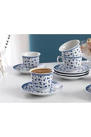 authentic porcelain 6 pcs coffee cup pad 90 ml blue turkish coffee cup and cup plate hand crafting and artistic coffee cup