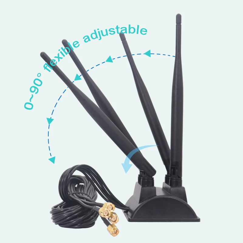 Magnetic Bottom Router 2.4G 5G 5.8G Omni Waterproof Dual Band 12dbi WiFi 4pcs Rubber Bar Antenna With 4pcs Cable