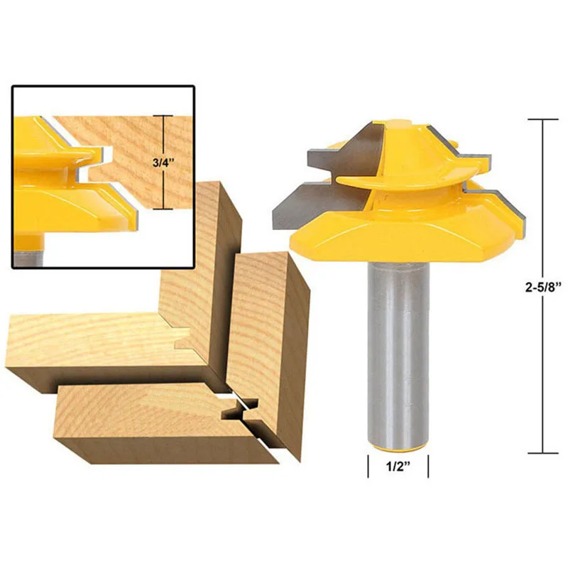 

1PC 1/2" 12.7MM Shank Milling Cutter Wood Carving 45 Degree Tenon Joint Milling Cutter Miter Router Bit Trimming Knife Milling