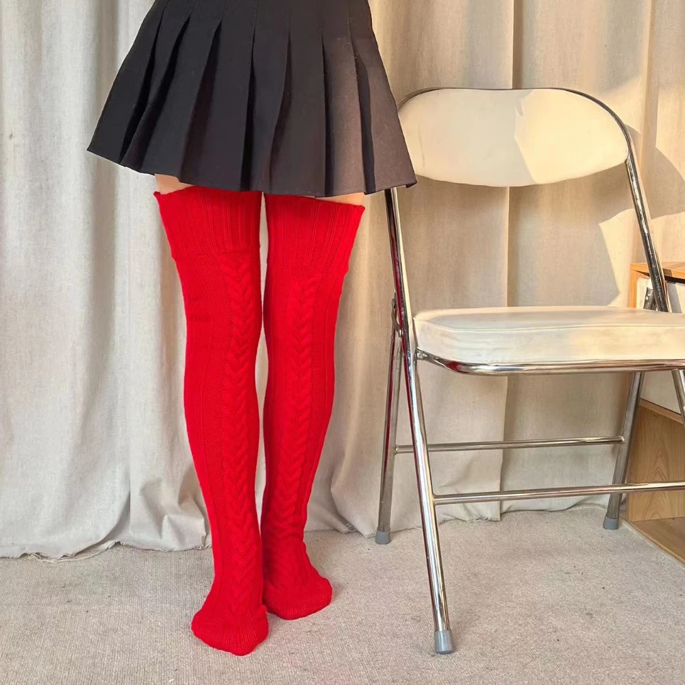 Thigh High Socks Knitting Winter thermal Stockings Female Woolen Foot Leg Warmer Womens Ladies Girl Black Over Above Knee Sock