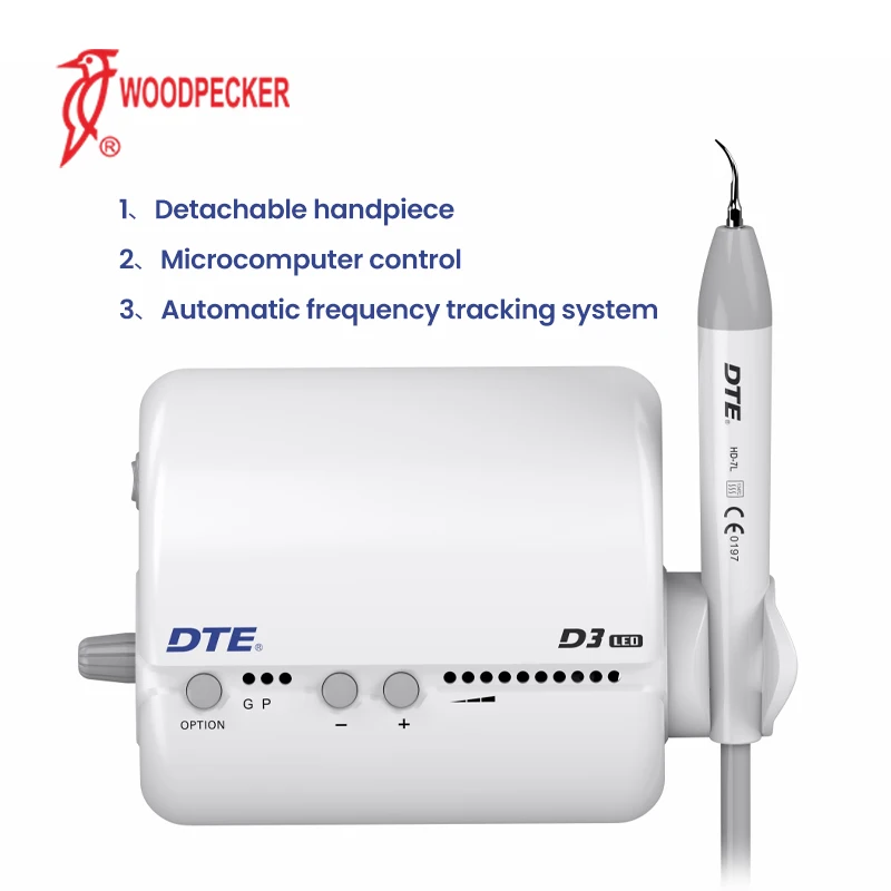 

WOODPECKER DTE D3 LED Ultrasonic Scaler, Detachable Handpiece with Light, Durable American Plastic Shell, Frequency Tracking
