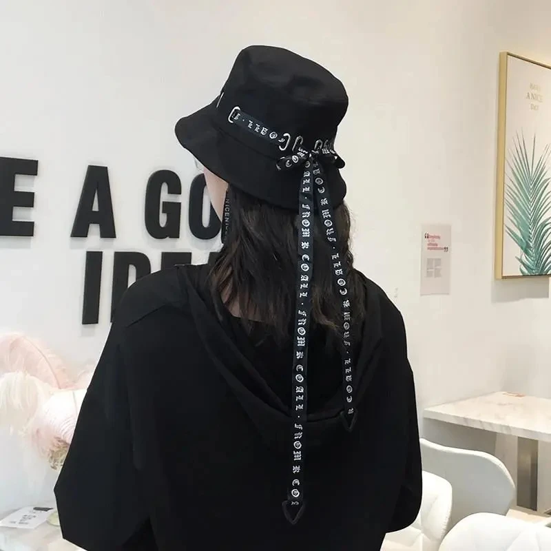 

Punk Hats Cute Cat Ears Streamer Fisherman Hat Women Casual Basin Hat Solid SunHat Designer Bucket Hat Unisex Hip Hop Bonnets