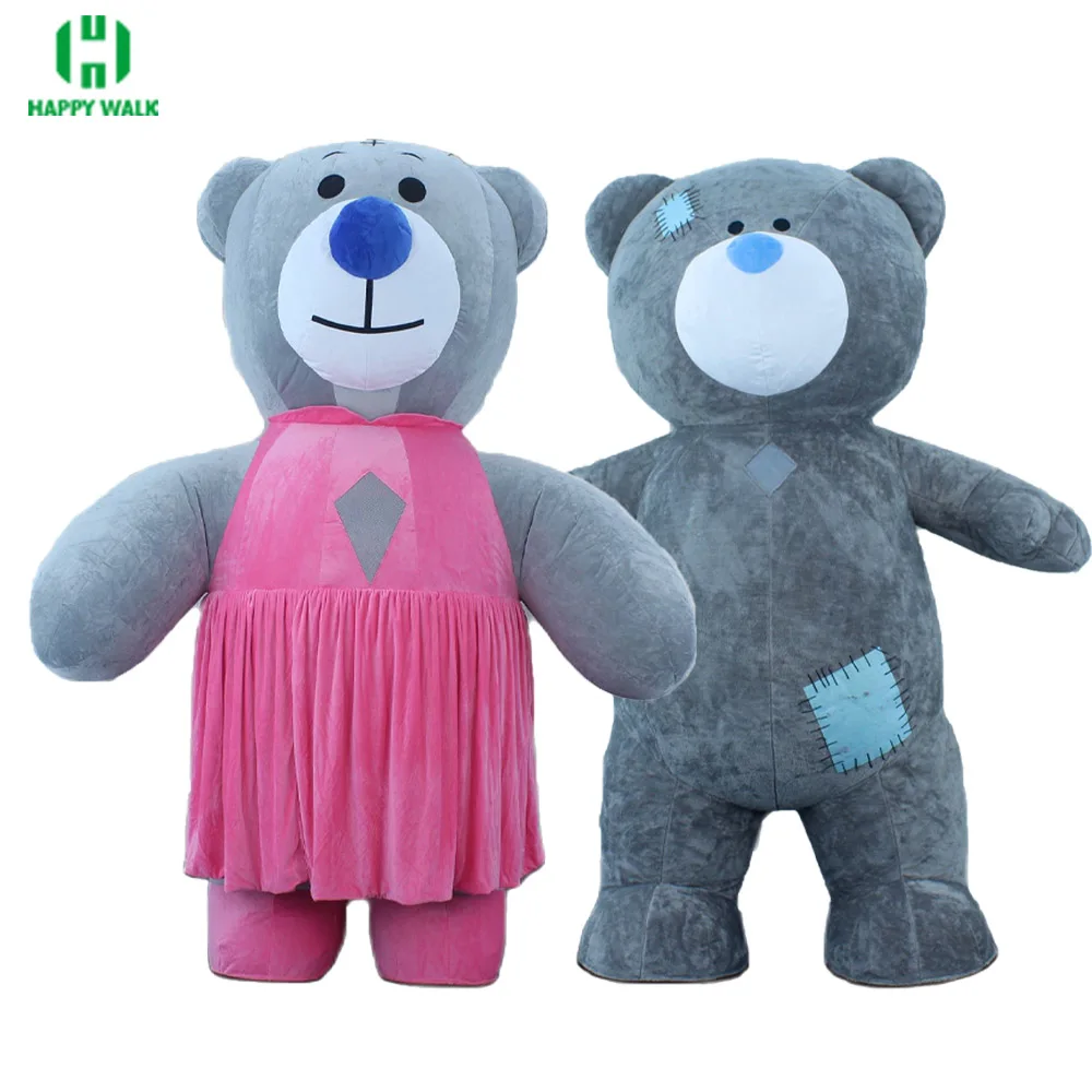 

260cm Inflatable Patch Bear Costume Giant Plush Grey Dress Teddy Bear Furry Suit Mascot Halloween Carnival Costumes For Adult