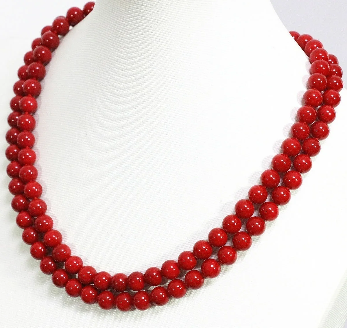 

Natural 8/10/12mm South Sea Red Coral Round Gemstone Beads Necklace 36 Inch