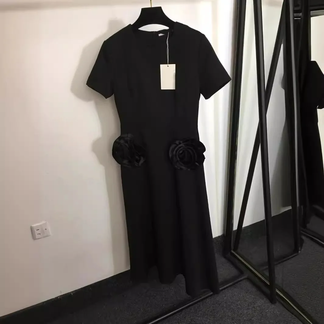 Женское платье с коротким рукавом [zoci] осеннее объемным цветочным украшением и