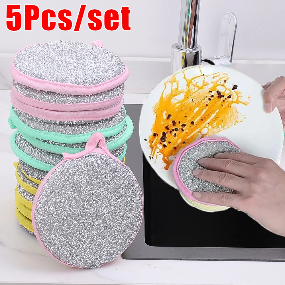 

5Pcs Double Side Dishwashing Sponge Reusable Pan Pot Dish Washing Brush Absorbent Kitchen Wiping Rags Household Cleaning Cloths