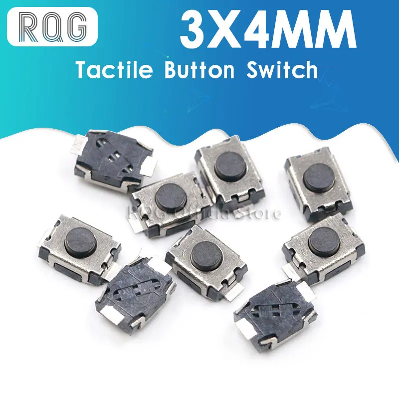 50 шт. SMD 2Pin 3x4мм Тактильные Такт Кнопка Микро переключатель мгновенный - купить по