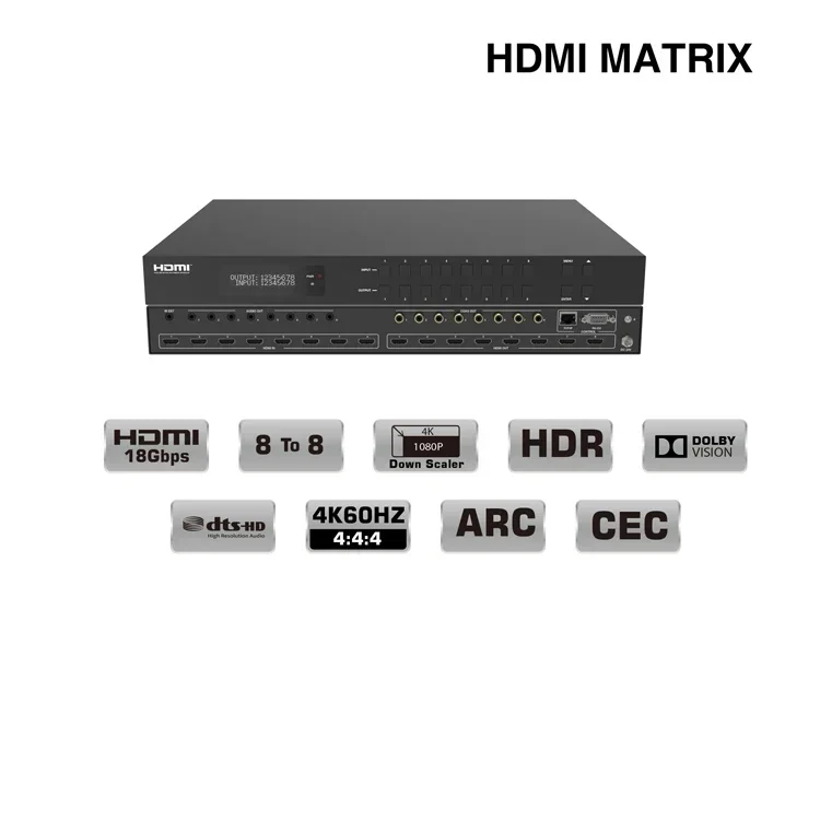 Матричный HDMI-коммутатор 8x8 18 Гбитс с функцией ARC, поддержка 4K2K с функцией понижения разрешения до 1080P для домашних кинотеатров (art.: 3920daae7b54e) - 3920daae7b54e
