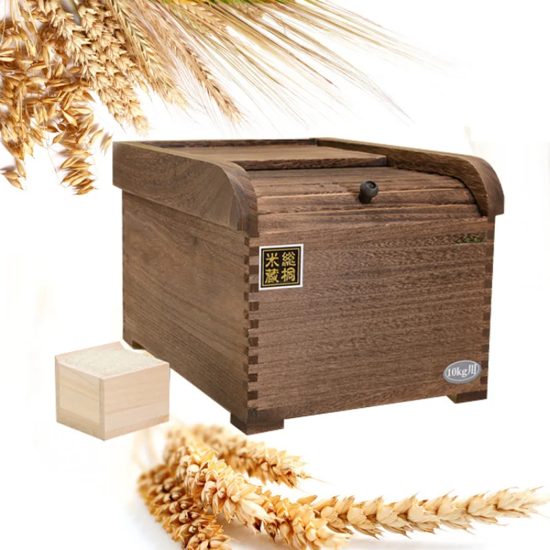 

Home Wood Storage Rice Box Moisture-proof Moth-proof Flour Box Grain Dispenser Kitchen Sealed Rice Box