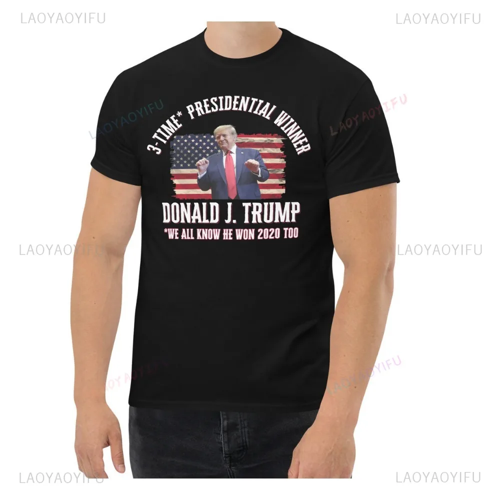 Трехразовая мужская хлопковая футболка Presidential Candidate Trump 2024 рубашка Victory Won Inauguration