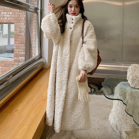 Женское теплое меховое пальто, плотное женское длинное пальто с отложным воротником, бежевые топы для женщин Casaco Feminino