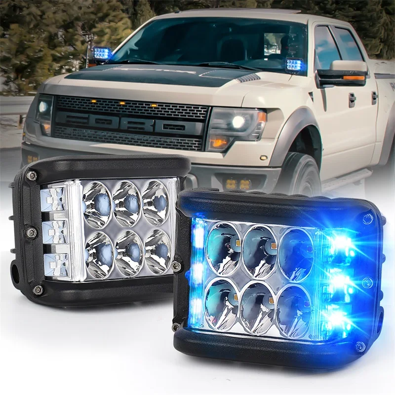 4 Inch Led Pods Light with Blue DRL Flash Strobe Function Driving Flood Spot Cube Work Light Bar For ATV SUV Cars