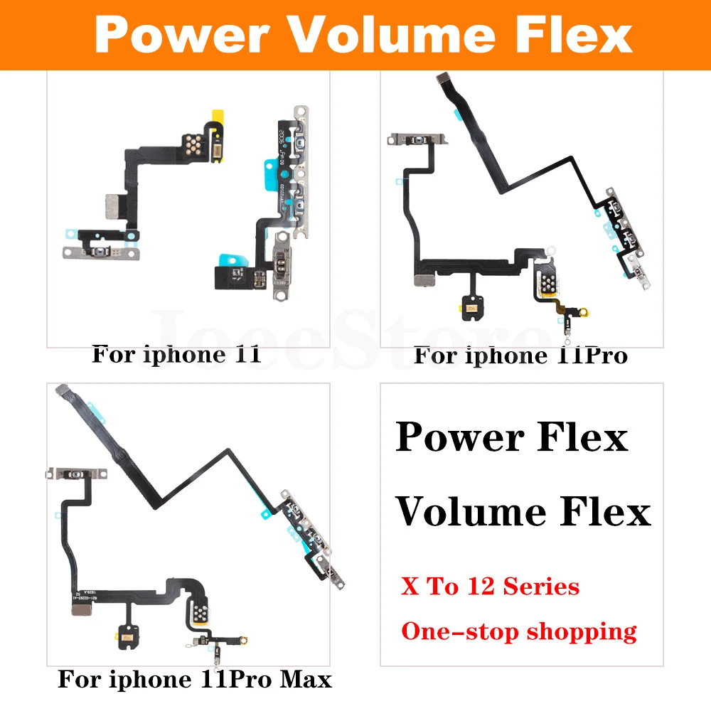

1pcs Power Volume Flex Cable for iPhone X XS 11 12 Pro Max Mini XR Flash Side Button Mute Switch Control Metal Repair Parts