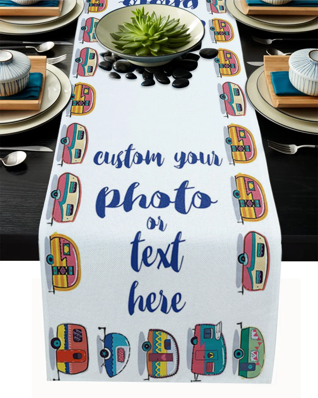 

Home Table Runner Bus Camper Cartoon Cupboard Coffee Table Cover Cloth Birthday Party Dinner Table Decoration Base Cloth