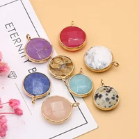 17x21mm natural semi precious faceted pendant round rose quartz agates charms jewelry for making diy necklace bracelet earring