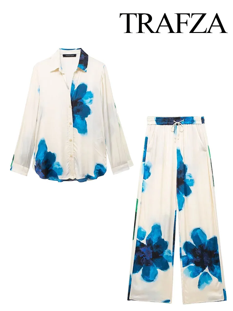 Женский брючный костюм с принтом TRAFZA однобортная рубашка отложным воротником и