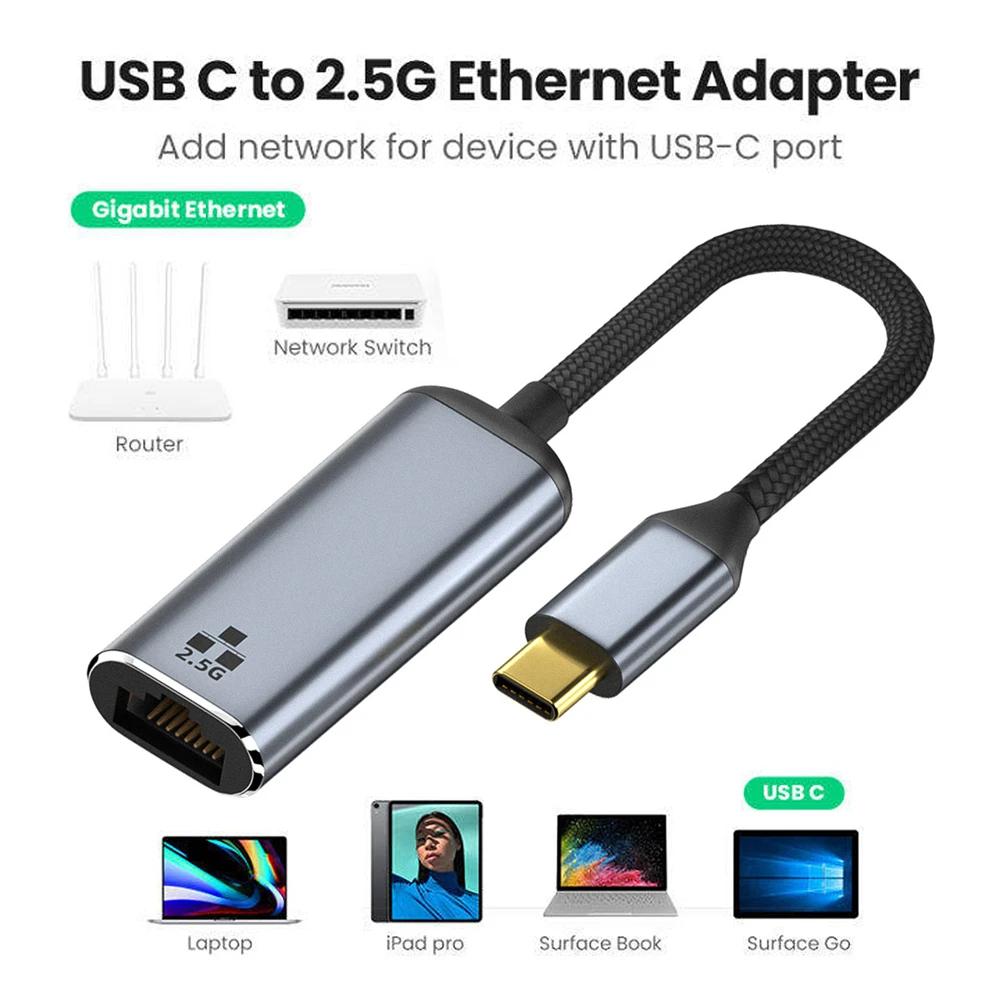 

Jimier USB C к RJ45 2,5 Гбит/с Ethernet,USB 3.1 Тип C к RJ45 2500 Мбит/с GBE Gigabit Ethernet сетевой LAN кабель адаптер для ноутбука