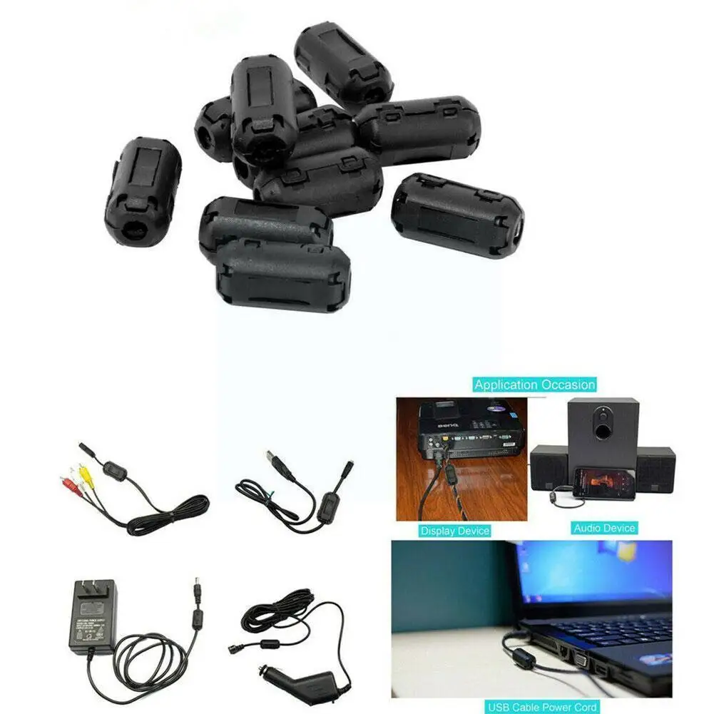 

5pc Black Magnetic Snap-on Ring Core Ferrite Bead Clamp Choke Coil Emi Rfi Noise Filter Clip Snap Cable For 3.5/5/7/9/13mm O2q9
