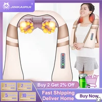 jinkairui cordless rechargeable neck back shiatsu massager 3d deep kneading portable full body massagem with heat relieve pain