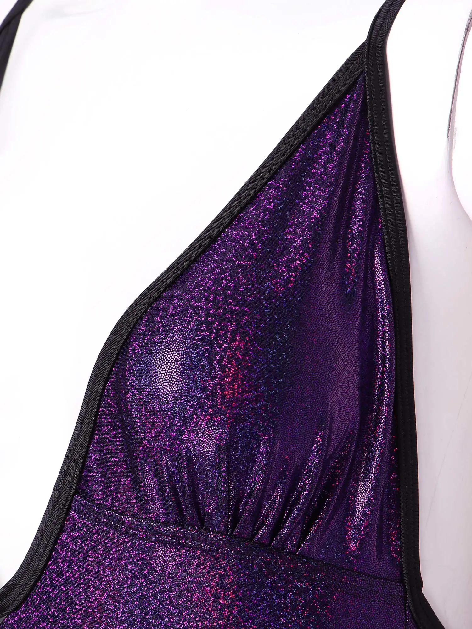 Женский купальник без рукавов блестящий боди с глубоким V-образным вырезом