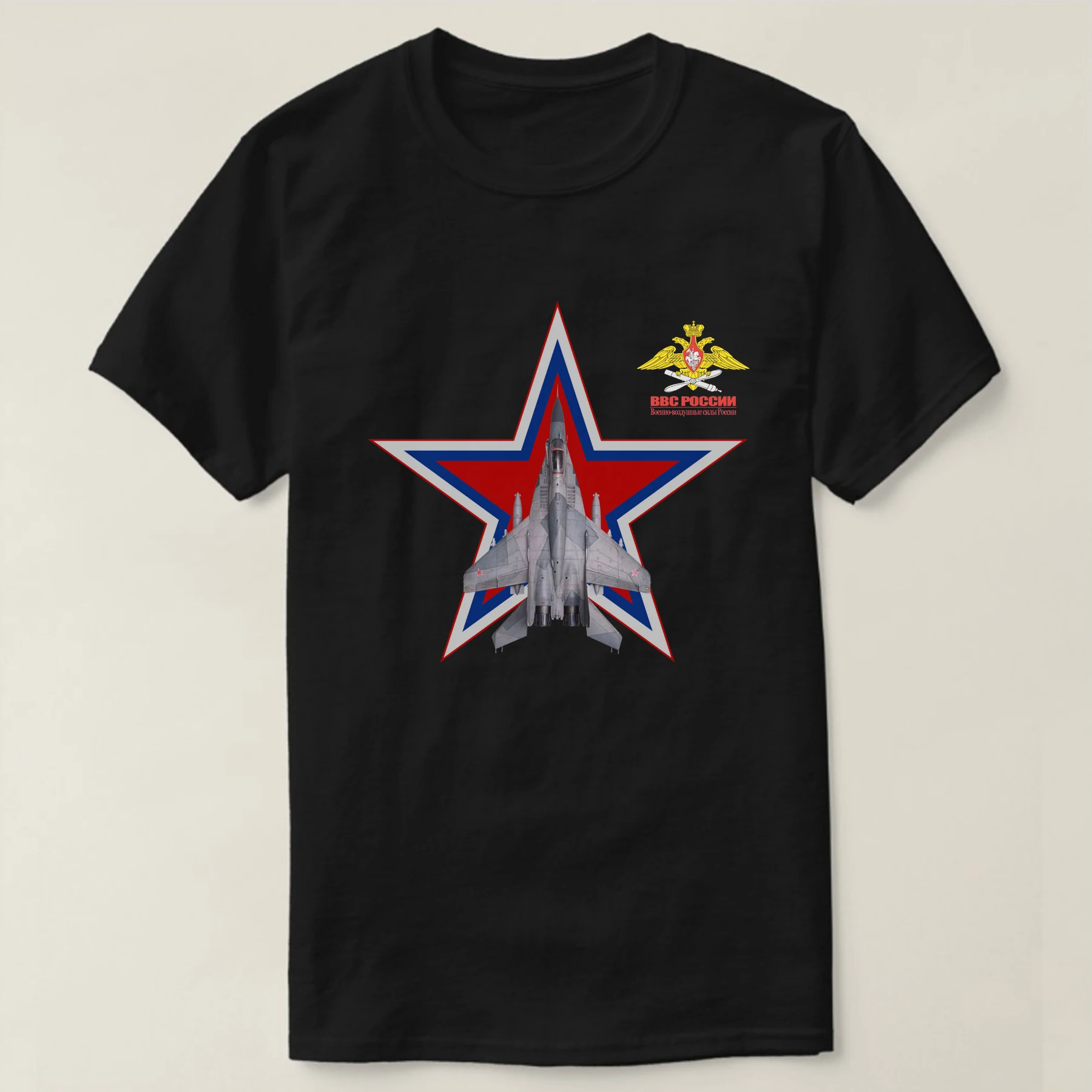 

Russian Air Force Emblem Red Star Mig-29 Fighter T-Shirt. Premium Cotton Short Sleeve O-Neck Mens T Shirt New S-3XL